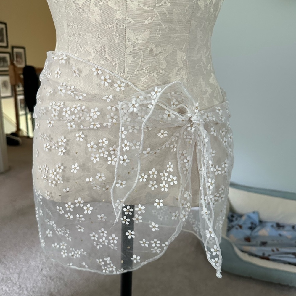 Floral Lace Swim Coverup in White